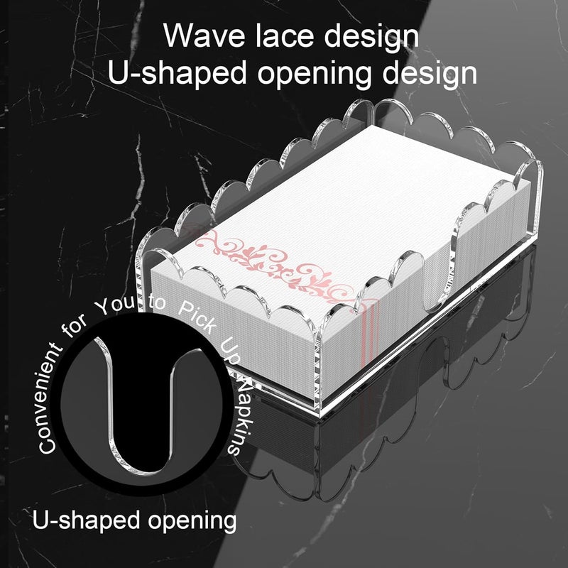 YAGELI Clear Acrylic Napkin Holder – Elegant Scalloped Tray for Bathroom, Kitchen, Dining Room – Flat Paper Towel & Disposable Napkin Holder for Weddings, Hotels, and Home Use(9.3x5.3x2.5 inch) - Image 4